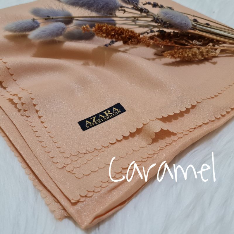 Hijab Segi Empat Azara nur sinar glamour Laser Cut kerudung hijab segiempat glowing 110 x 110-Caramel Sinar