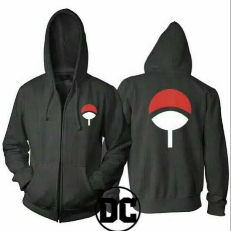 Jaket Hoodie Zipper Anime Naruto Logo Clan Uciha depan belakang