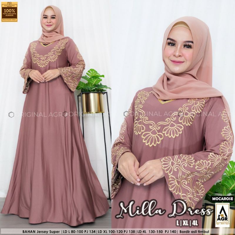 MILLA DRESS JERSEY BORDIR BY AGR / GAMIS JERSEY JUMBO XL XXL XXXL / LONGDRESS JEANS LD 120 LD 140