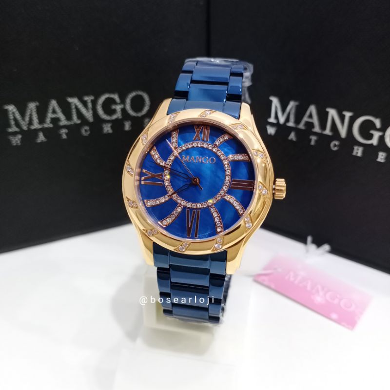 JAM TANGAN WANITA MANGO MA6702L55R BLUE ROSEGOLD ORIGINAL