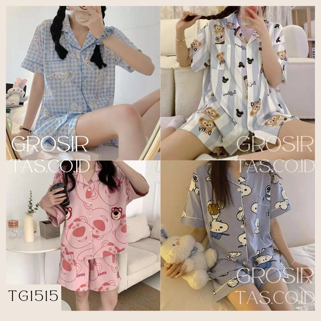 TOPGROSIR TG1515 Set Baju Tidur Pendek Wanita Motif Import