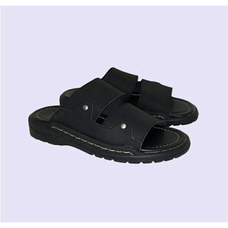 Bisa COD / Sandal Kokop Pria Kulit Asli / Sendal Slide Bapak2 Slop Kasual Hitam, 42