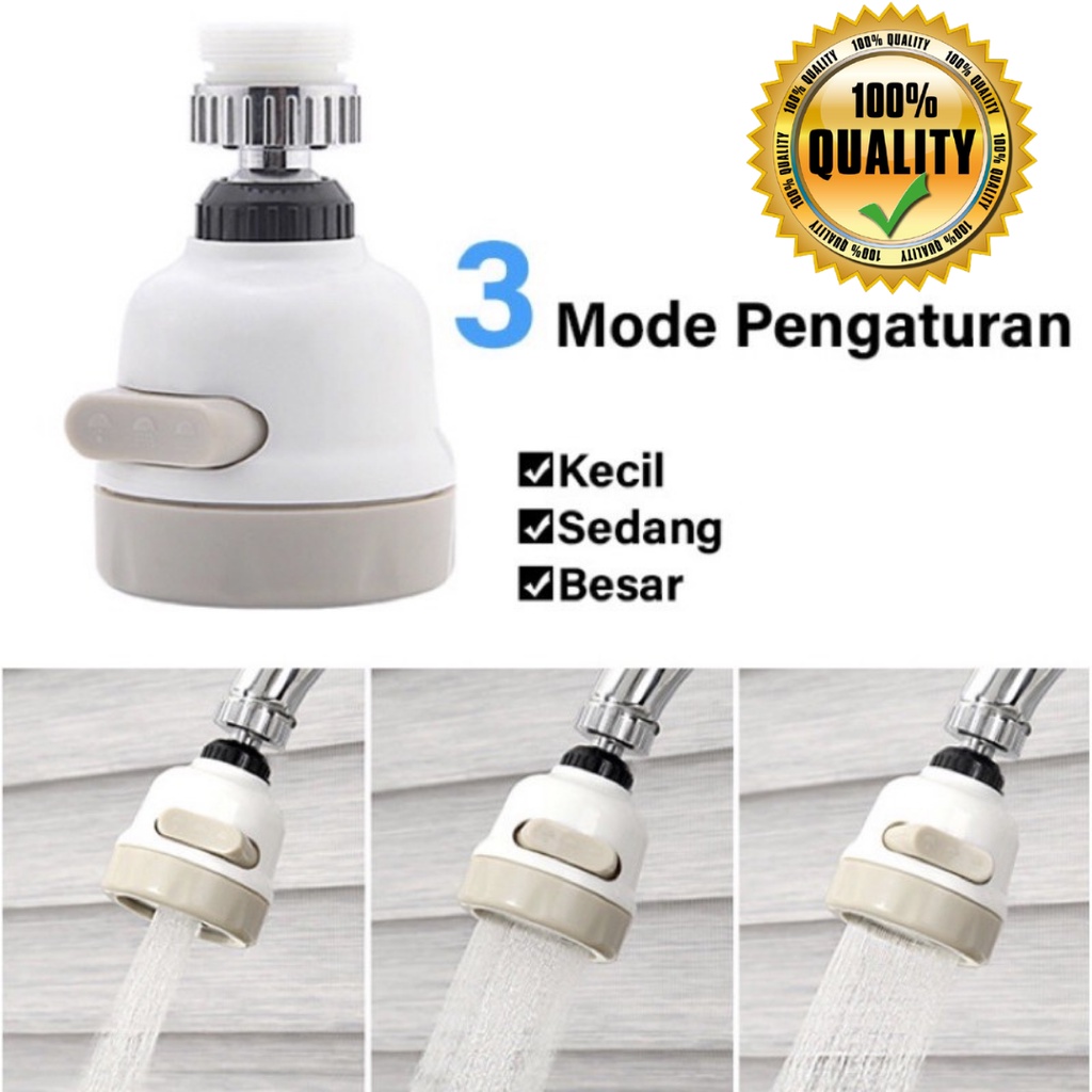 Sambungan Shower Kepala Kran Air 3 Mode Tekanan Wastafel Universal Berputar Segala Arah Stainless Steel