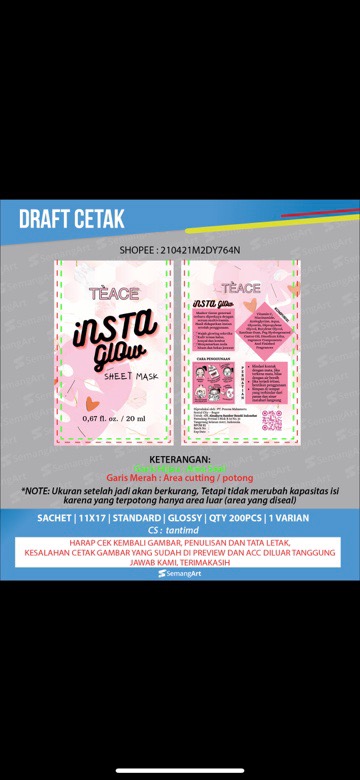 Cetak Kemasan Sachet Masker / Bungkus Makanan Desain Custom