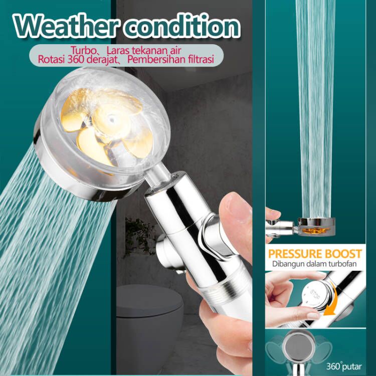 Turbo Fan Shower Head Water Saving High-Pressure Rainfall Bathroom