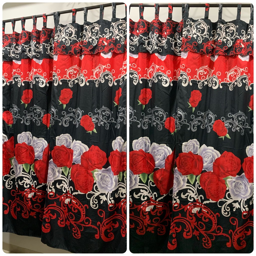 [ PINTU DAN JENDELA ] GORDEN TALI + PONI MOTIF BUNGA MAWAR ETHNIC MERAH DASAR HITAM
