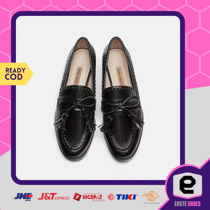 Sepatu Wanita ZS057 Flat Loafers Shoes Kulit Terbaru Murah Import Kekinian Ori Premium