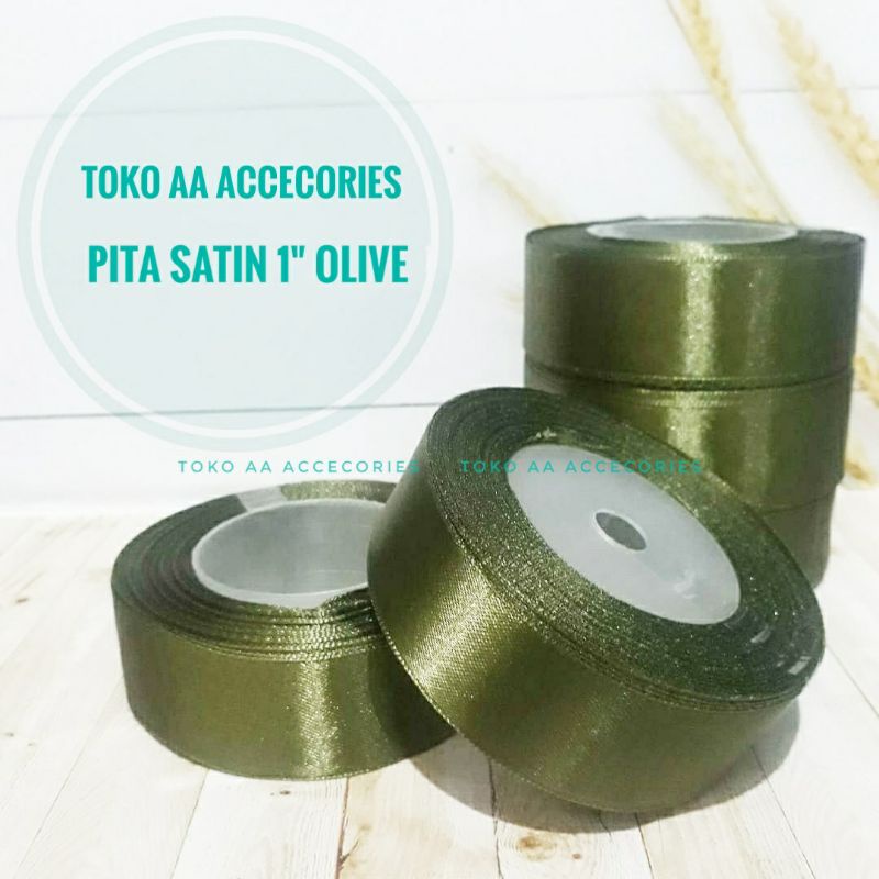 pita satin olive termurah 1&quot; per rol