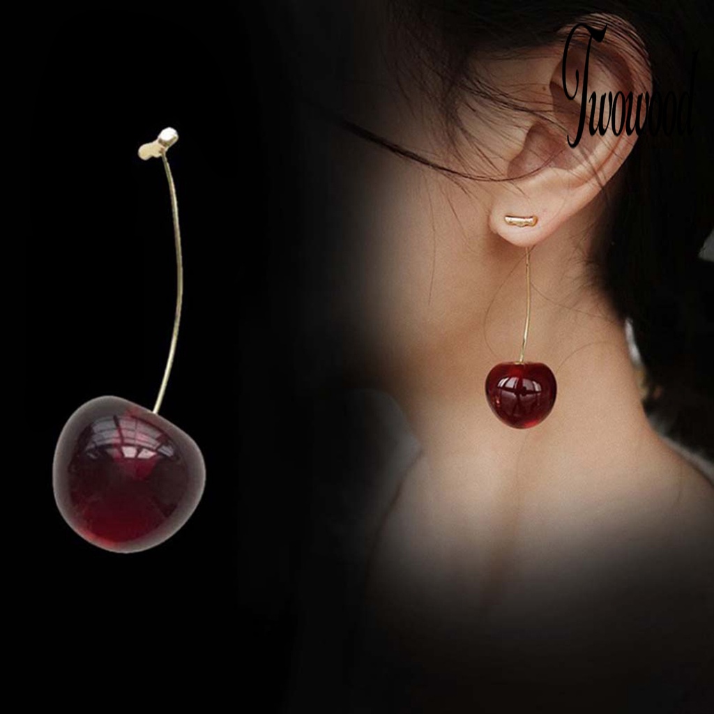 Anting Juntai Bentuk Cherry Bahan Alloy Untuk Kencan