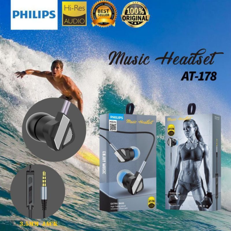 Handsfree Premium Quality Philips AT-178 Bass+ with mic