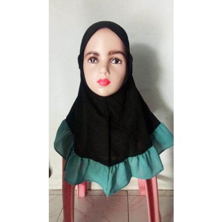 jilbab rempel hijab anak kerudung rempel renda, bergo anak rempel