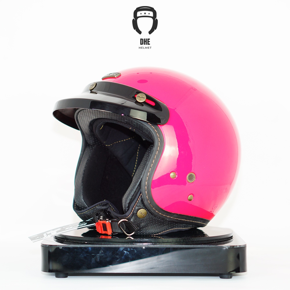 HELM NJS NR-80S Retro SOLID ORIGINAL PREMIUM FREE PET NJS (TOPI HELM BOGO) STANDART SNI Dewasa-fire red glossy