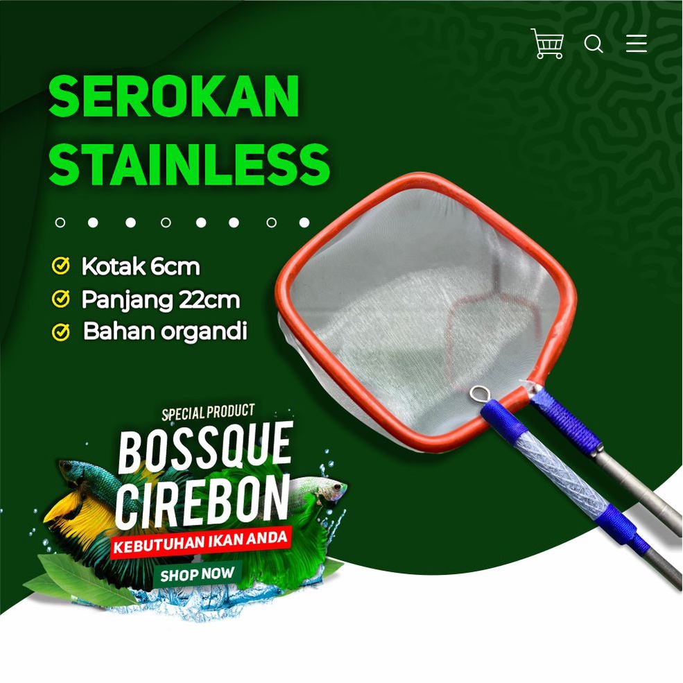 Serokan Ikan Cupang STAINLESS Variasi Handle KOTAK 6cm Seser Saringan Sauk Ikan Hias Jentik Kutu Air