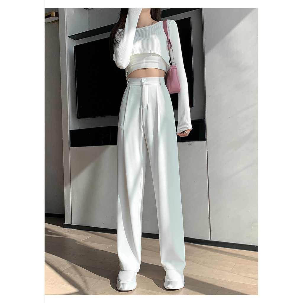 Celana lurus berpinggang tinggi wanita Korea baru, celana kasual kasual murni/celana kulot wanita korean style loose highwait/celana wanita terbaru/straight pants/celana panjang wanita celana bahan