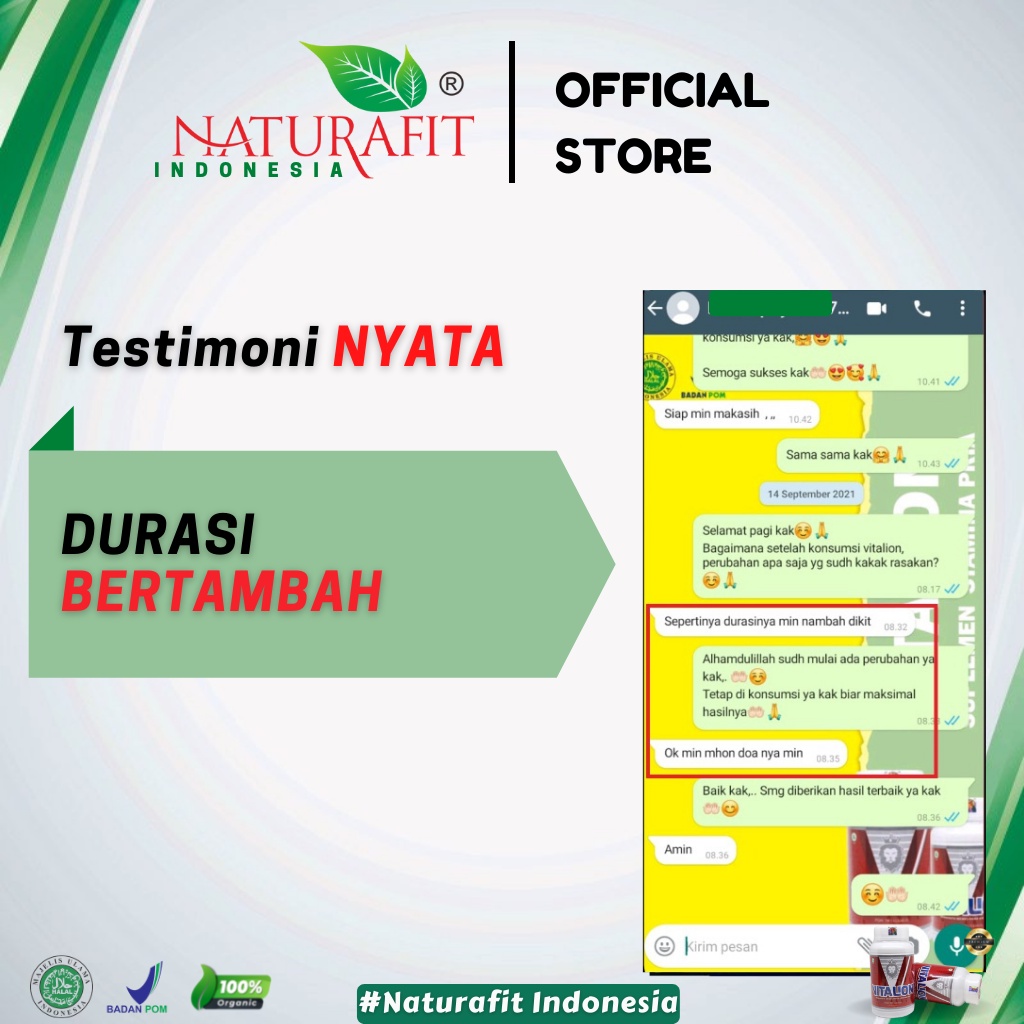 Vitalion Original Obat Herbal Stamina Pria, Meningkatkan Kualitas Sperma, Ejakulasi Dini, Lemah Syahwat, Promil, Menyuburkan Sperma Pria, Mempercepat Program Hamil, isi 60 kapsul Naturafit BPOM-5