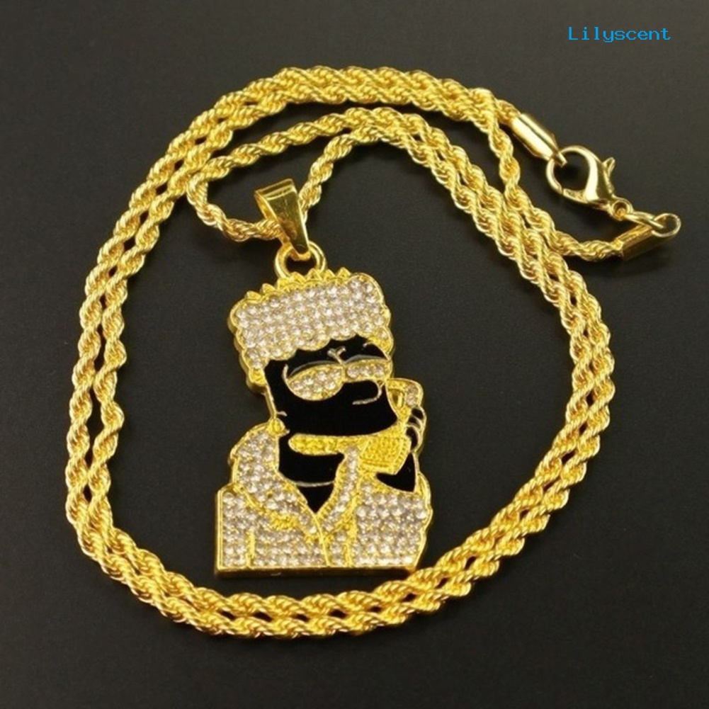 Kalung Rantai Liontin Kartun Simpson Aksen Berlian Imitasi Gaya Hip Hop Untuk Pria