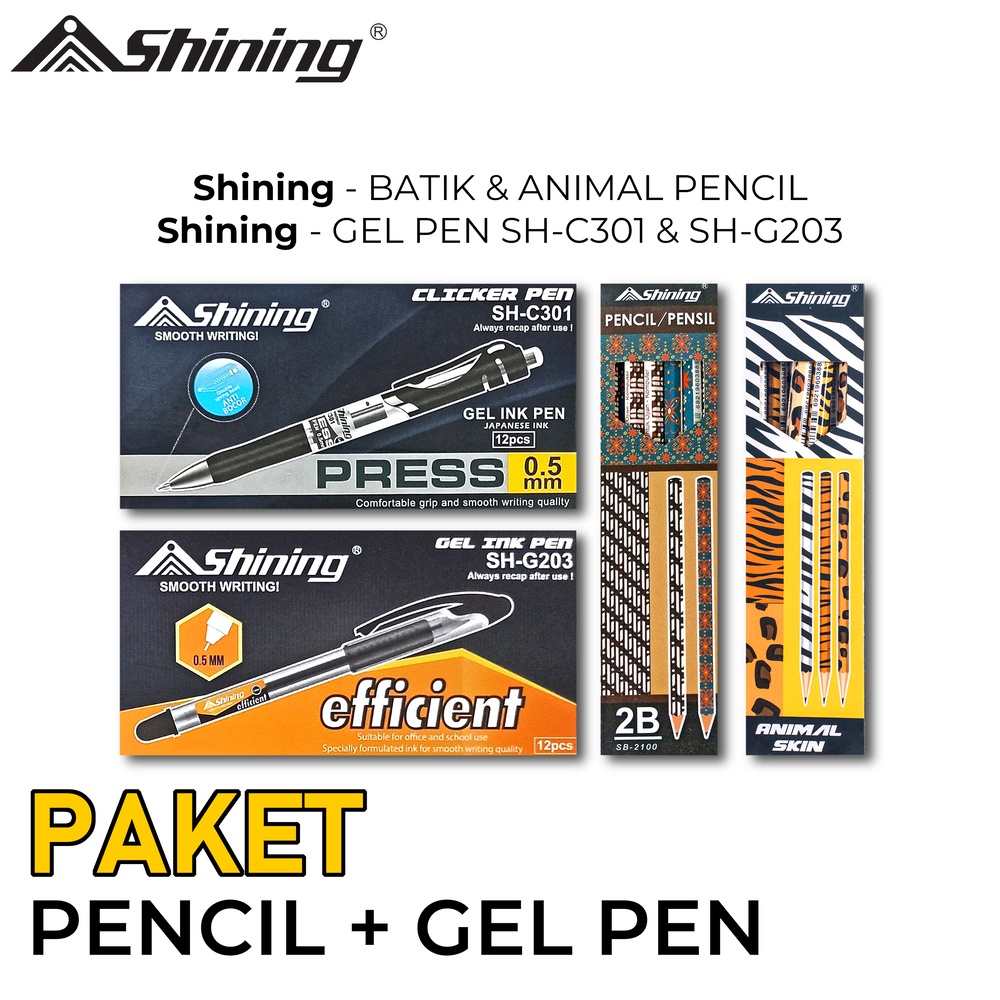 

PAKET PULPEN SHINING GEL PEN DAN PENSIL 2B/ DAPAT 4 LUSIN