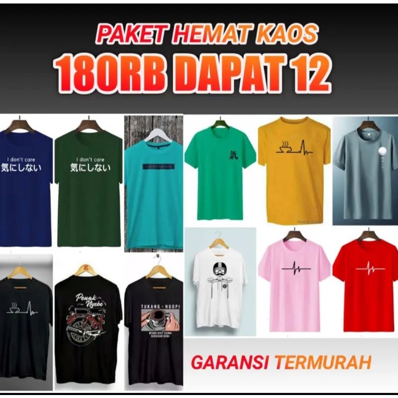 PAKET HEMAT KAOS KEREN DISTRO ISI 180RB DAPAT 12 PCS