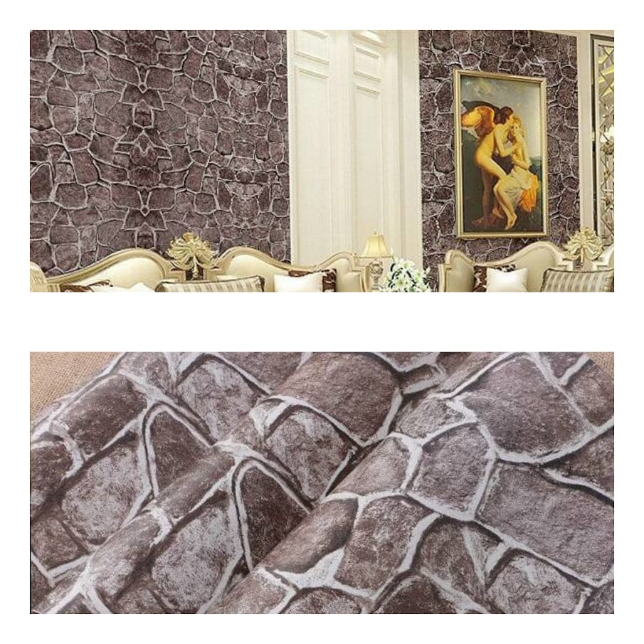 wallpaper dinding motif batu alam coklat