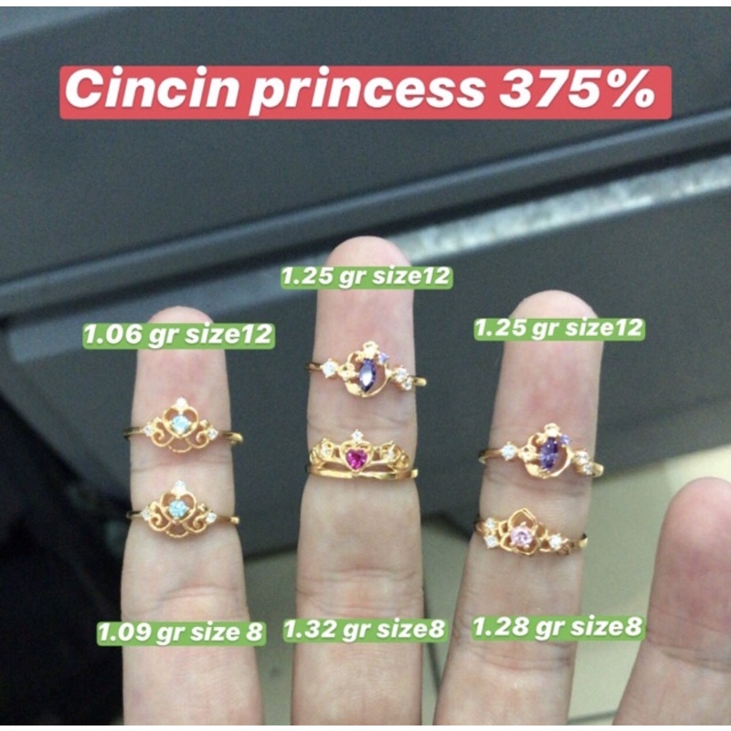 Cincin princess fashion kadar 375 hwt size kecil