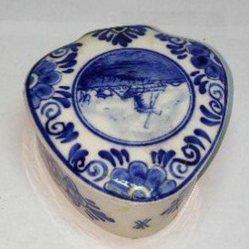 Sepasang Pot Keramik Holland Delft Blue Vintage + Tutup Pajangan Tempat Perhiasan