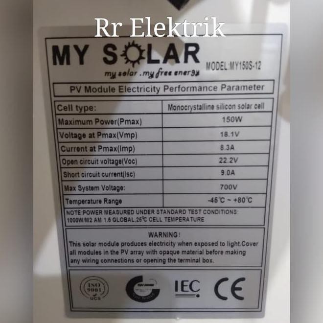 Solar Panel Solar Cell Panel Surya My Solar 150Wp Mono 12V