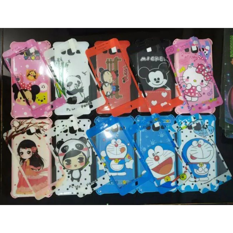 360 CASE GLOSSY CARTOON (bahan jelly) + Tempered Packing plastik For OPPO/XIAOMI/SAMSUNG/VIVO