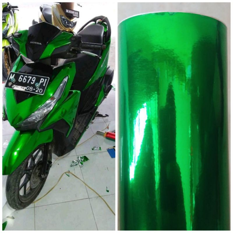 STIKER HIJAU CHROME SKOTLET MOTOR HIJAU METALIK