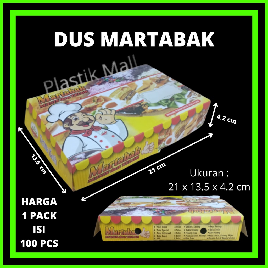 

BOX DUS KOTAK MARTABAK 21 X 13,5 CM ISI100pcs / BOX MARTABAK / DUS MARTABAK MANIS DAN TELOR UK. 21X13,5X4 CM