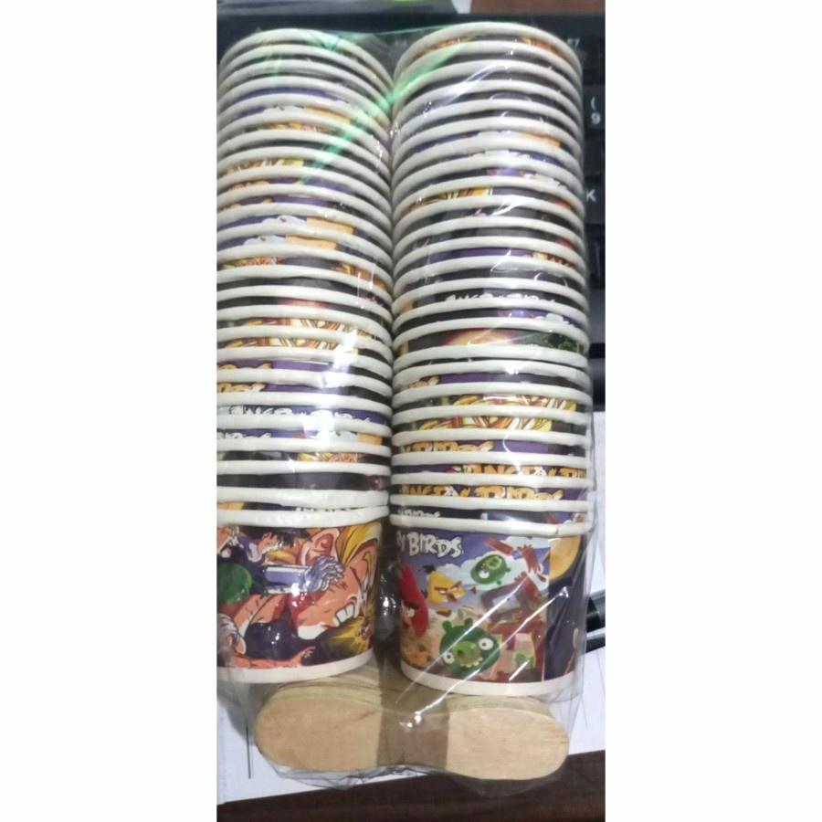 CUP ICE CREAM KECIL + SENDOK KAYU ISI 50 PCS, cup es krim