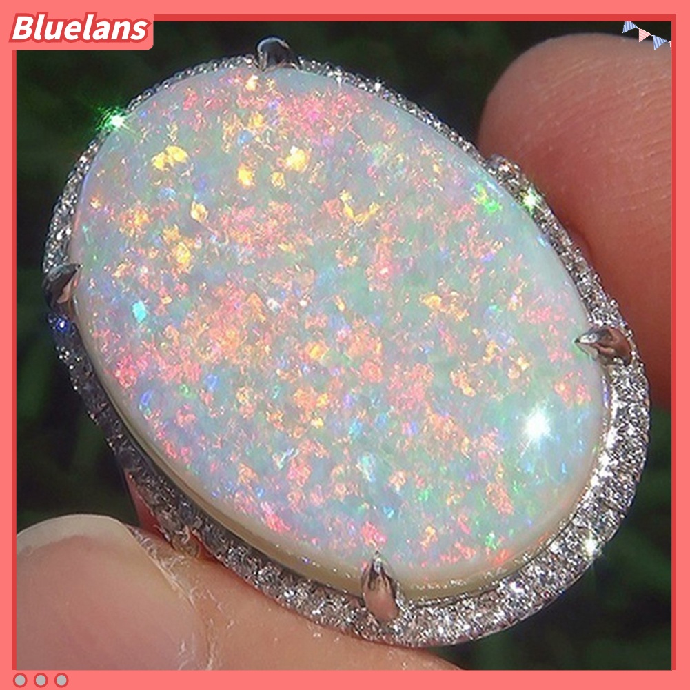 Bluelans Women Shining Artificial Opal Stone Finger Ring Wedding Engagement Jewelry Gift