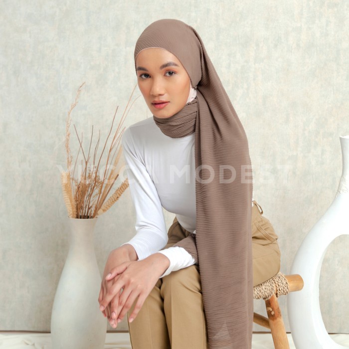 PASHMINA- PREMIUM PASHMINA HIJAB CHIFFON PLISKET FATIMA GINGER - YUCCA MODEST -PASHMINA.
