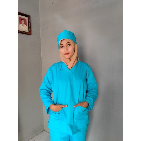 baju jaga/baju oka/baju ok/baju medis/baju perawat lengan panjang/baju scrub/baju seragam dokter/american drill/baju oka jumbo 5l/baju gown/baju ok joger