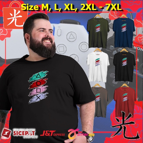 Kaos Jumbo Game PlayStation Button Logo Baju Pria Wanita T Shirt Unisex Distro Big Size M L XL 2XL 3