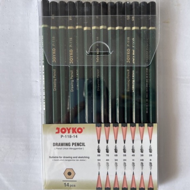 

( 1 set ) Joyko Drawing Sketch Pencil / Pensil gambar sketsa set ( ketebalan komplit ) P-118-14 P 118 isi 14 pcs