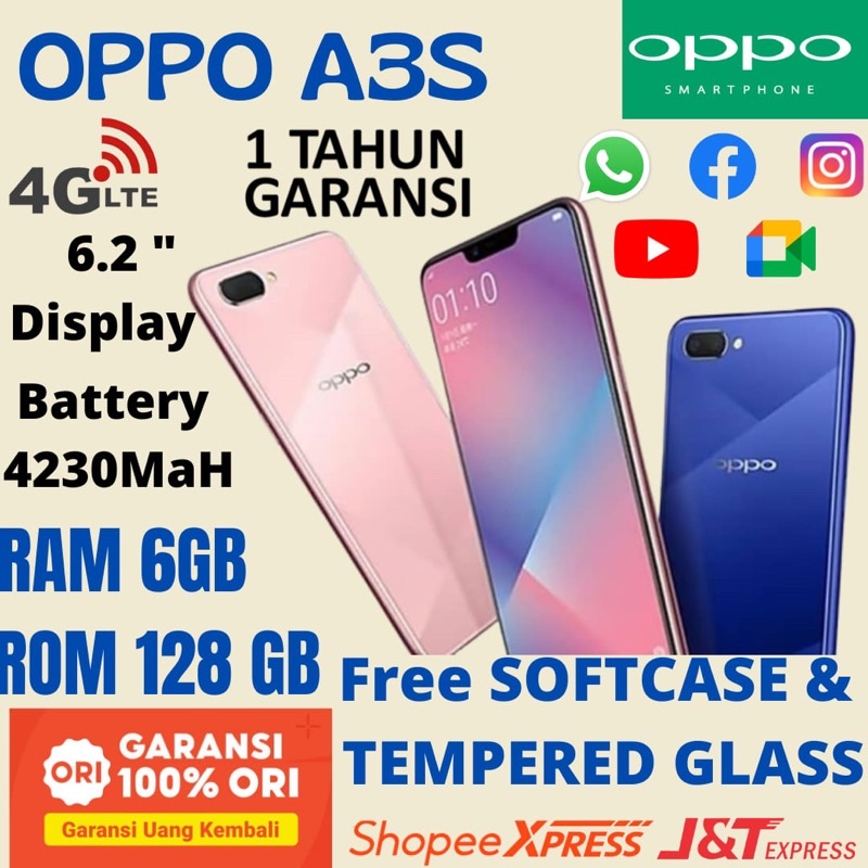 OPPO A3S RAM 6GB INTERNAL 128GB GARANSI TOKO 1 THN