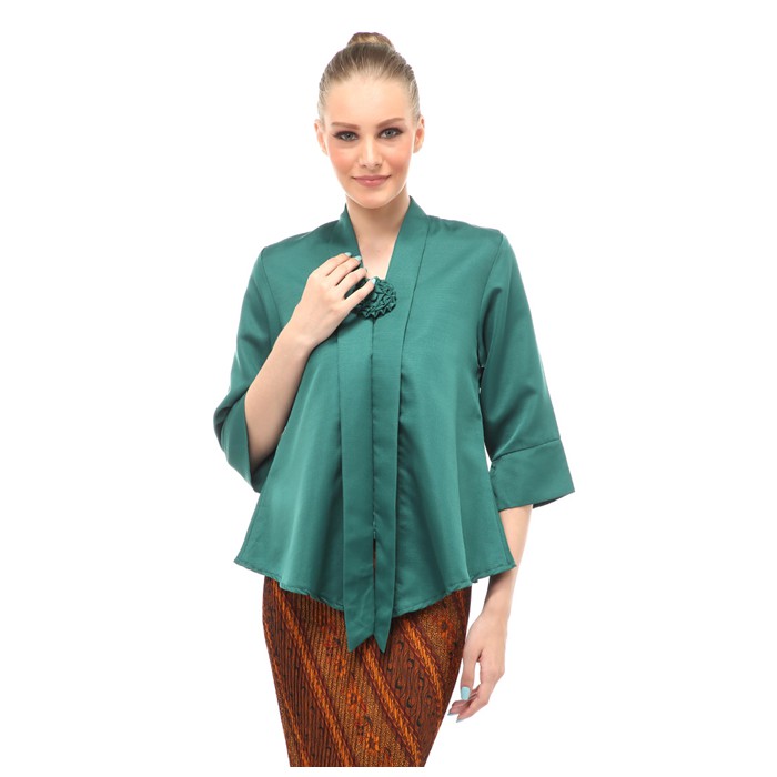 Elvia Kebaya Atasan Wanita Lengan Panjang Design Casual - Hijau Botol