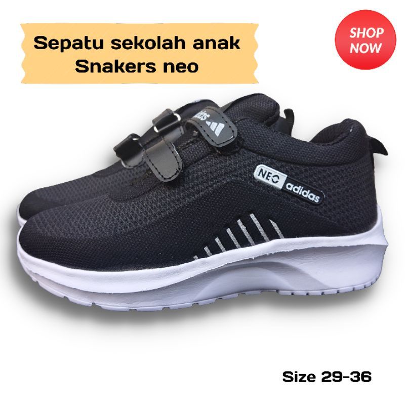 SEPATU ANAK SEKOLAH TK SD  SMP HITAM USIA 5 SAMPAI 15 TAHUN DAN DEWASA TERBARU SEPATU TALI SEPATU VELCRO NEO