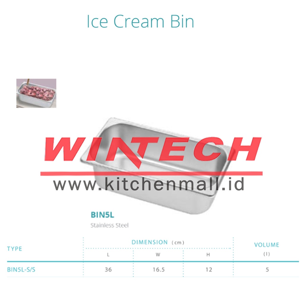 BIN5L-S/S BIN 5 LITER ICE CREAM BIN - TEMPAT PENYIMPANAN ICE CREAM 5 L
