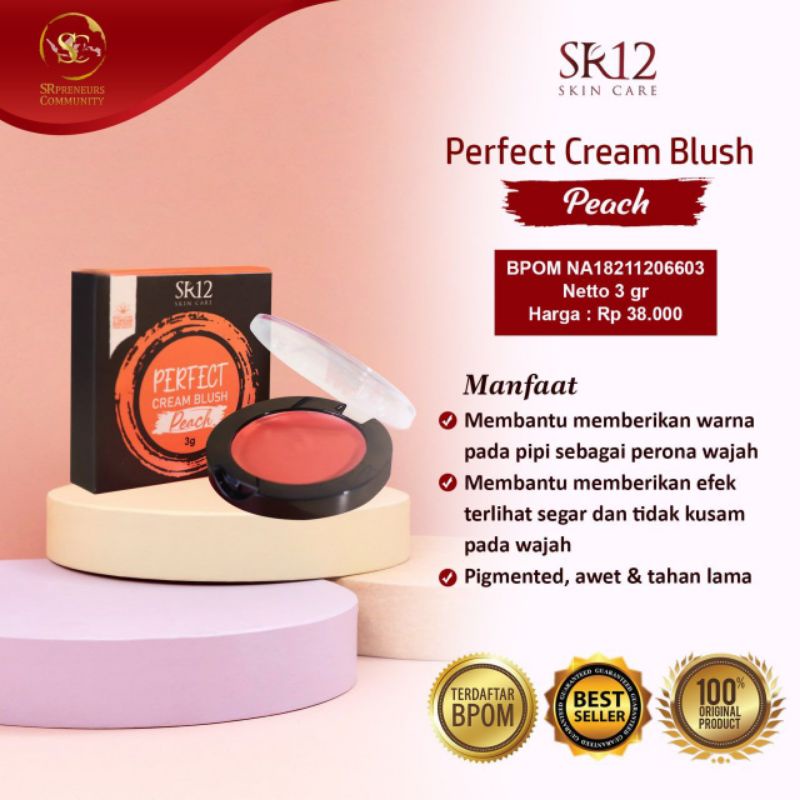 PERFECT CREAM BRUSH PEACH SR12 / Perfect Cream Blush PINK SR12 HERBAL SKINCARE  / BLUSH ON SR12 / BLAS ON SR12