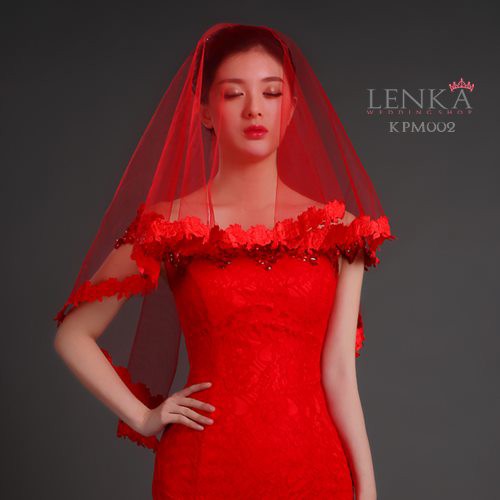 [PALING LARIS]  BRIDAL WEDDING VEIL MERAH AKSESORIS PERNIKAHAN PENGANTIN KPM002