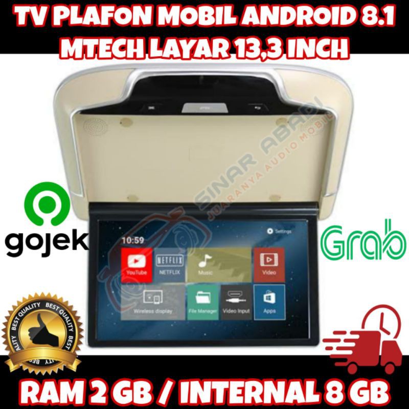 MTECH TV PLAFON MOBIL ANDROID 8 13 INCH RAM 3GB INTERNAL 16GB WIFI SIM CARD GARANSI RESMI