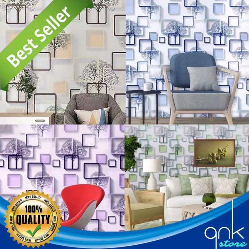 Wallpaper Dinding Motif 3D 45cm x 100cm Wallpaper 3D Kotak Polkadot Hexagonal