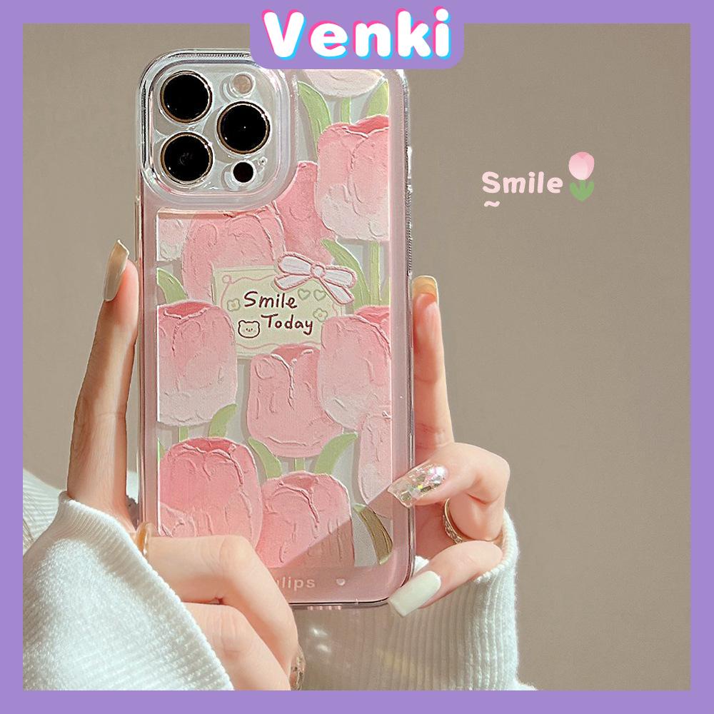 iPhone Case Silicone Soft Case Clear Case Thickened Shockproof Protection Camera Pink Tulip Flower Compatible For iPhone 11 iPhone 13 Pro Max iPhone 12 Pro Max iPhone 7 Plus xr