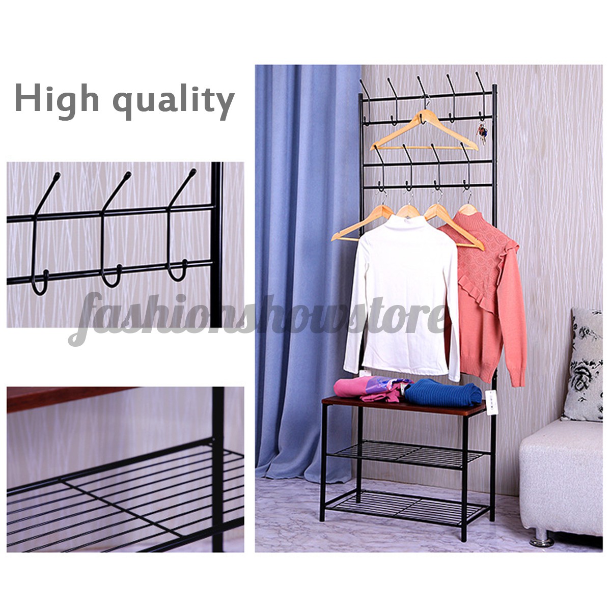 Home Clothes Cloth Coat Rack Hanger Garment Portable Shoe Rack Hat Hook Bench Shopee Indonesia