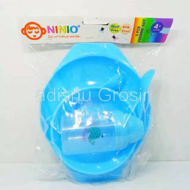 Ninio Feeding Set Perlengkapan Makan Sendok Garpu Mangkok Gelas Bayi F-323 &amp; F-324