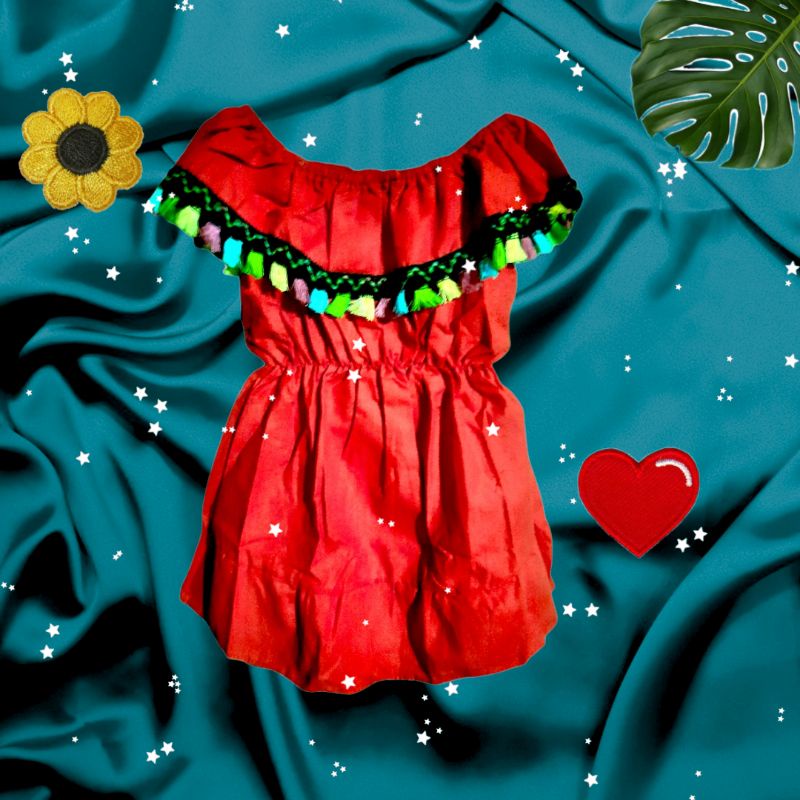 DRESS TASSEL BAJU ANAK SABRINA MERAH RUMBAI