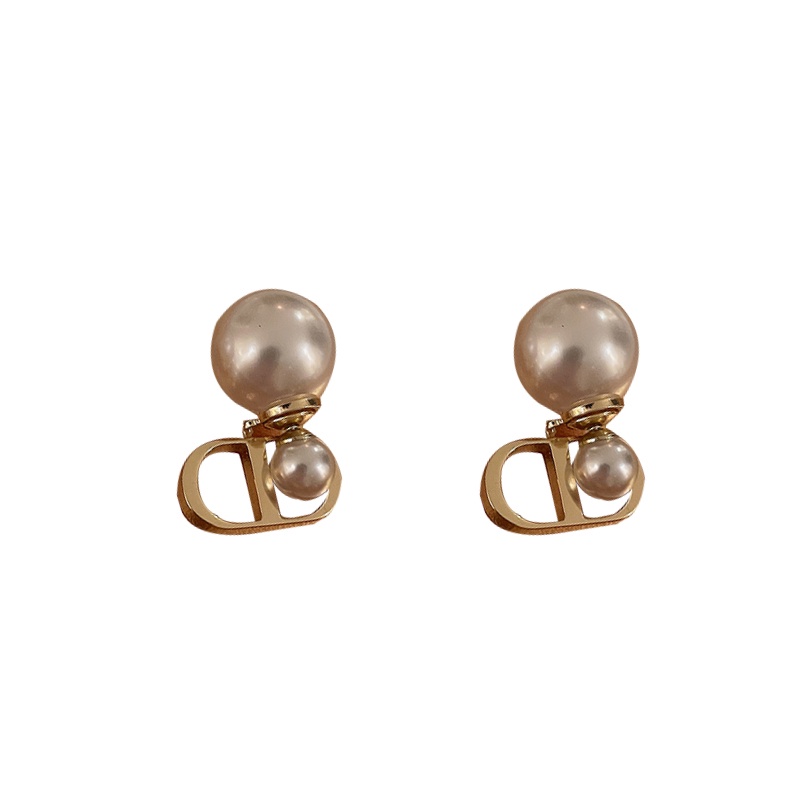 Anting Stud Mutiara Besar Double Ring Warna Emas Untuk Wanita