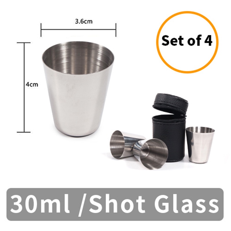 4Pcs/set Polished 30ML Mini Stainless Steel Shot Cup Wine Drinking Glasses With Leather Cover Bag For Home Kitchen Bar OWT