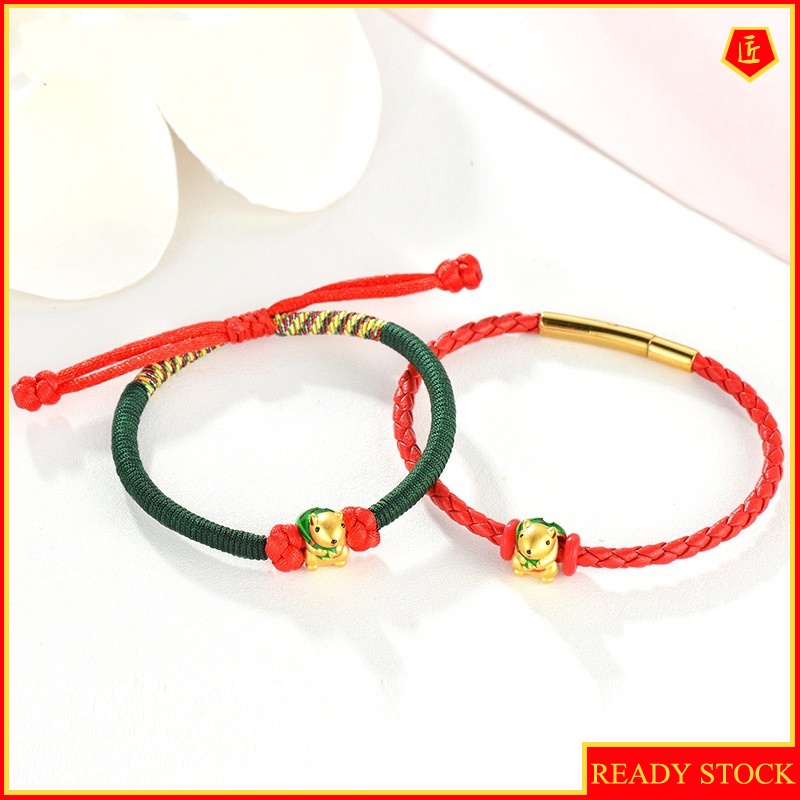 [Ready Stock]3D Golden Travel Mouse Lucky Beads Red Rope Bracelet